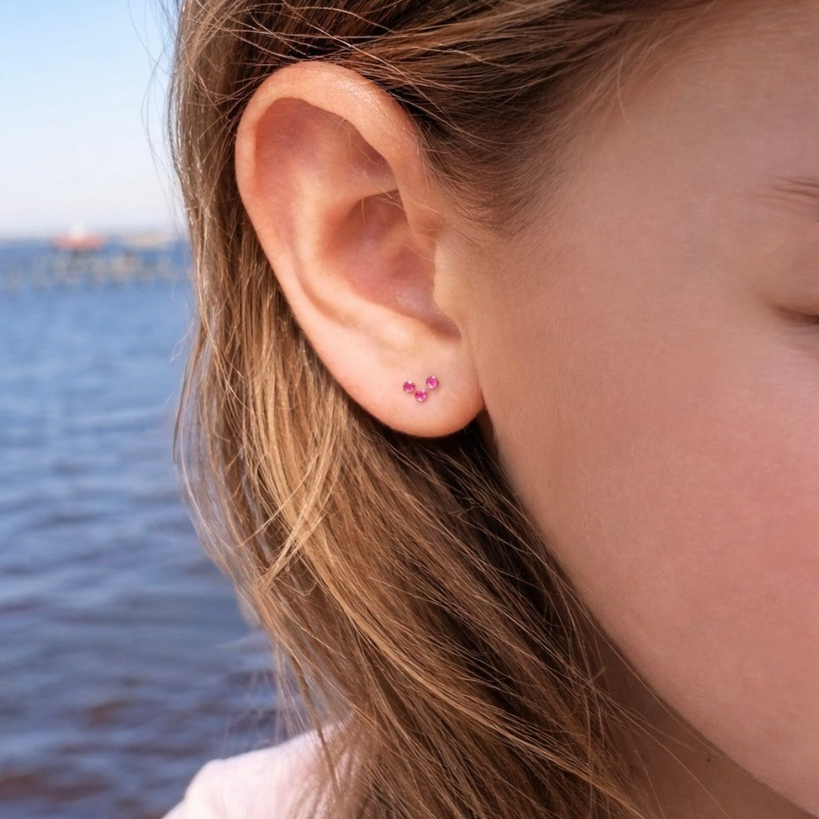 Mini Sapphire Half Moon Stud Earrings
