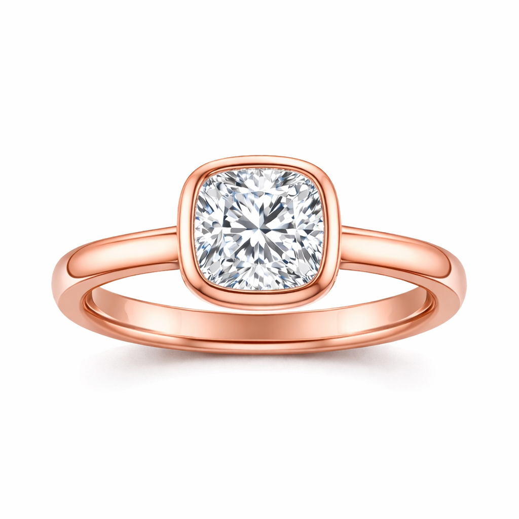 Square Cushion Diamond Bezel Set Solitaire Engagement Ring