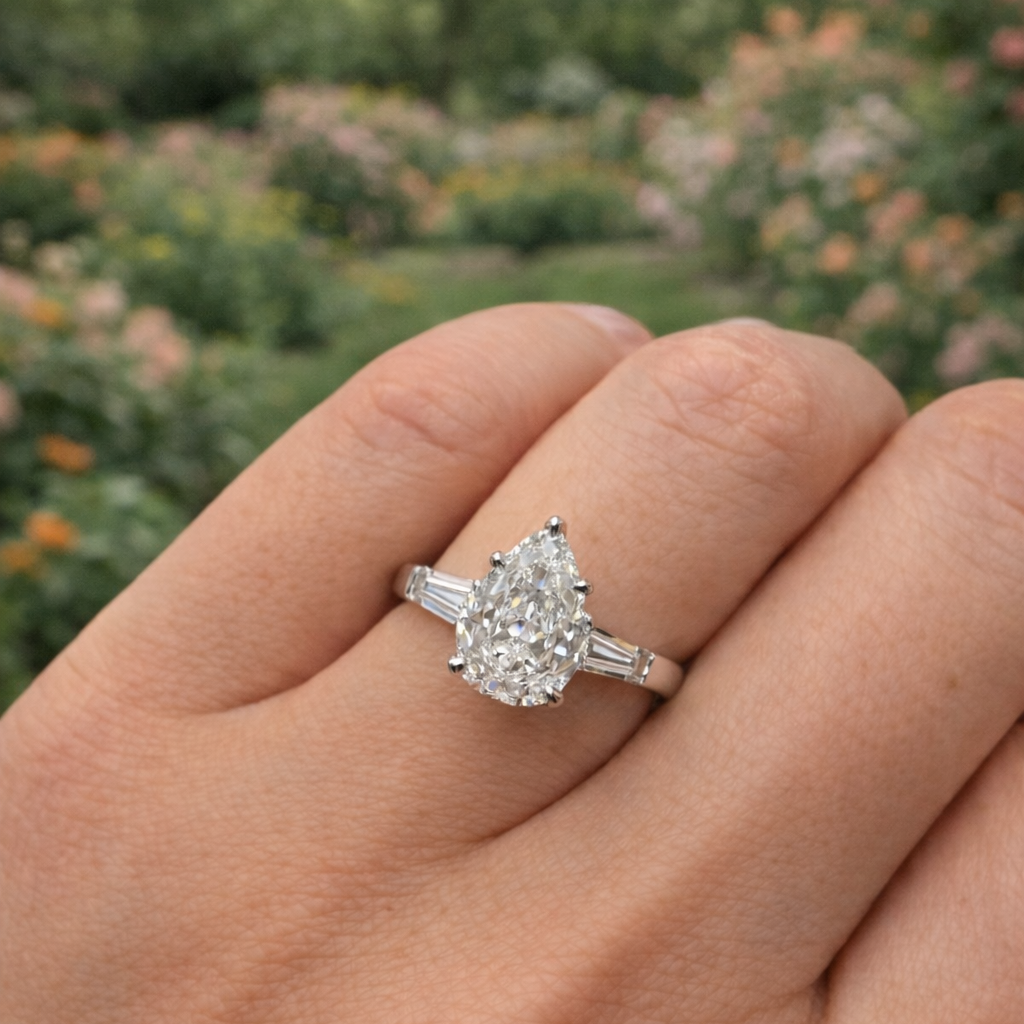 Pear Diamond Engagement Ring with Tapered Baguettes