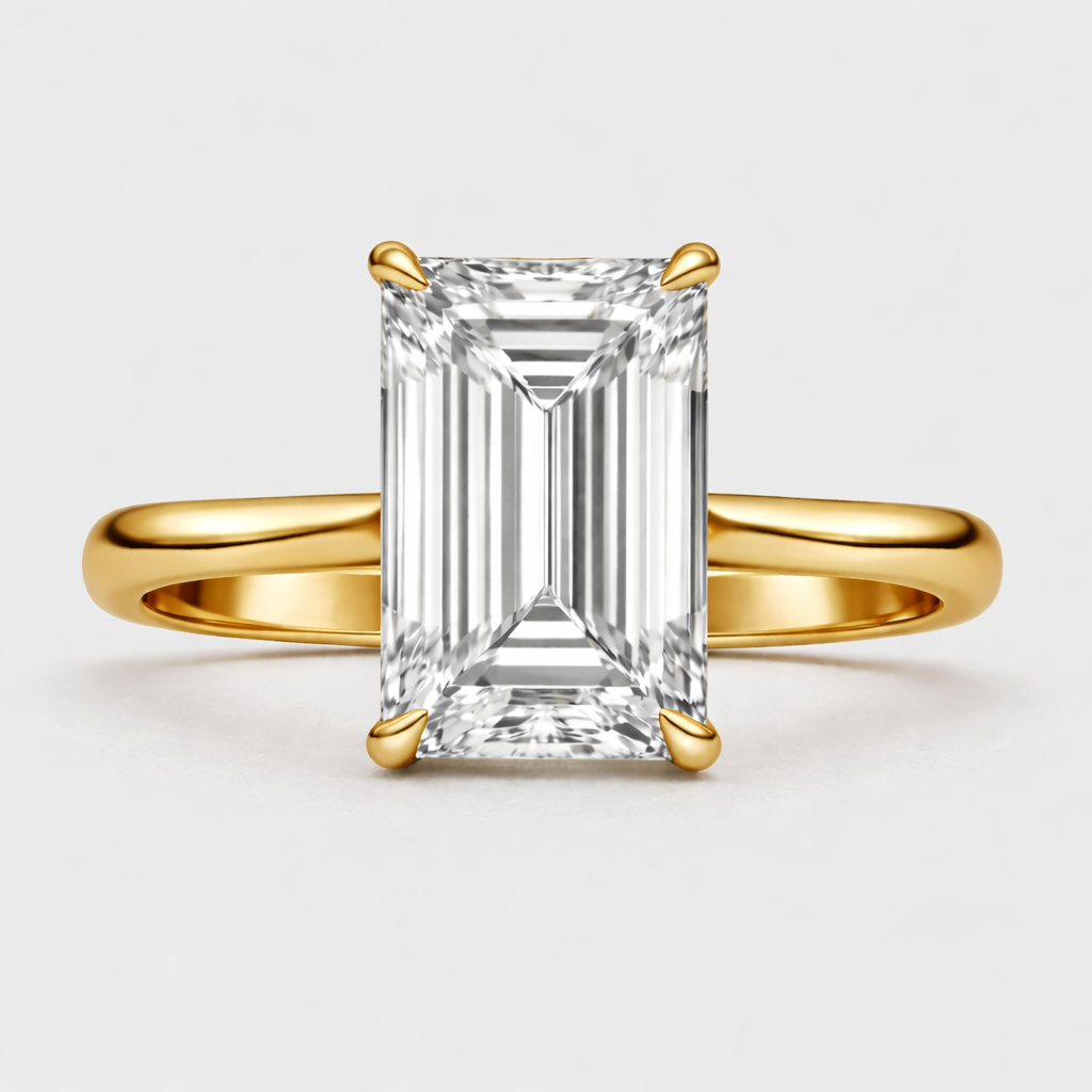 Emerald Diamond Solitaire Engagement Ring