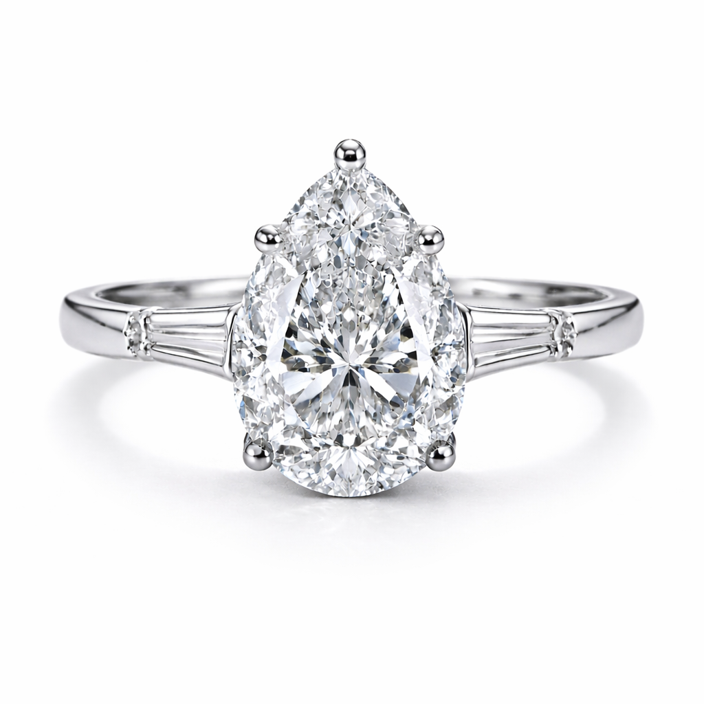 Pear Diamond Engagement Ring with Tapered Baguettes