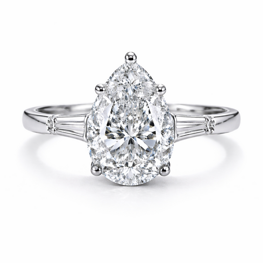 Pear Diamond Engagement Ring with Tapered Baguettes