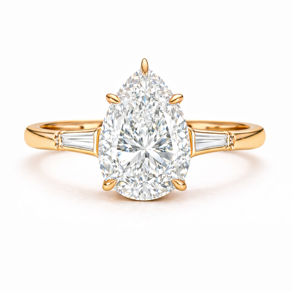 Pear Diamond Engagement Ring with Tapered Baguettes
