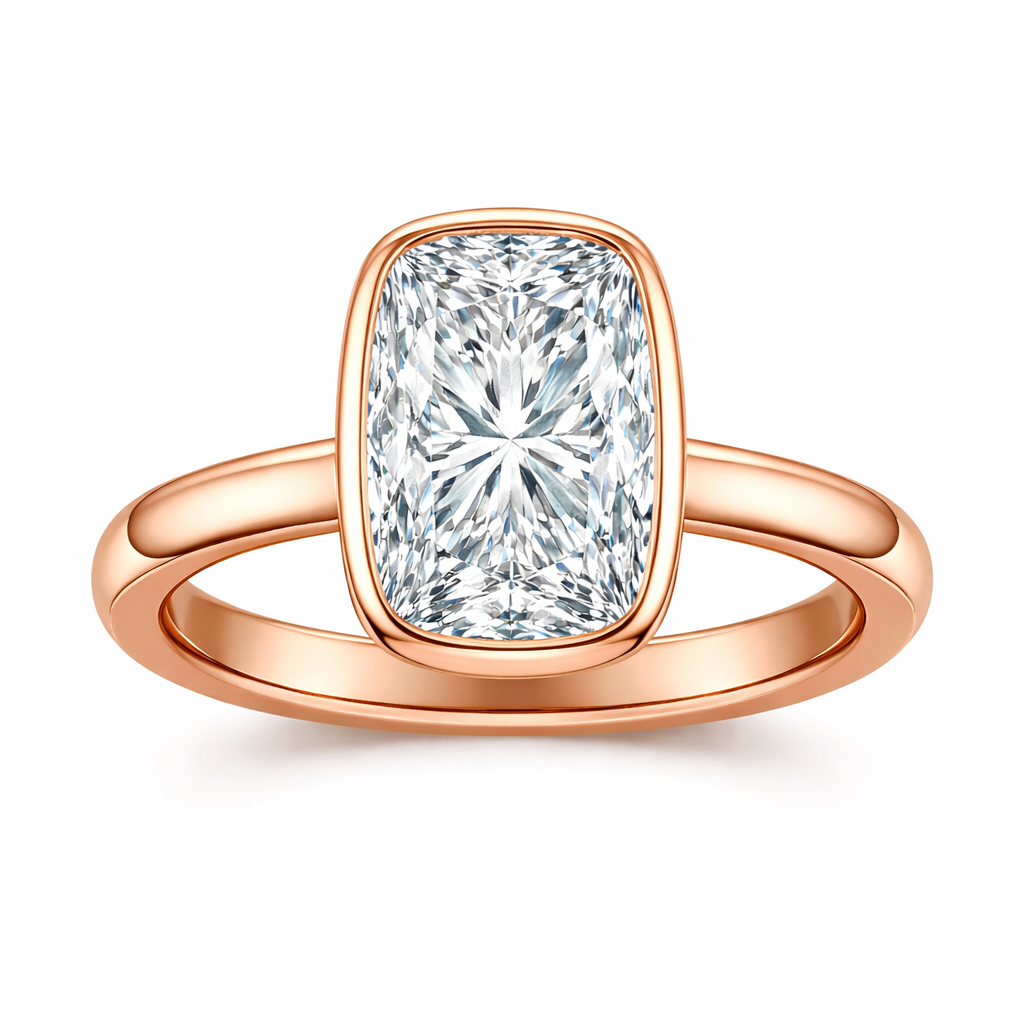 Elongated Cushion Diamond Bezel Set Solitaire Engagement Ring