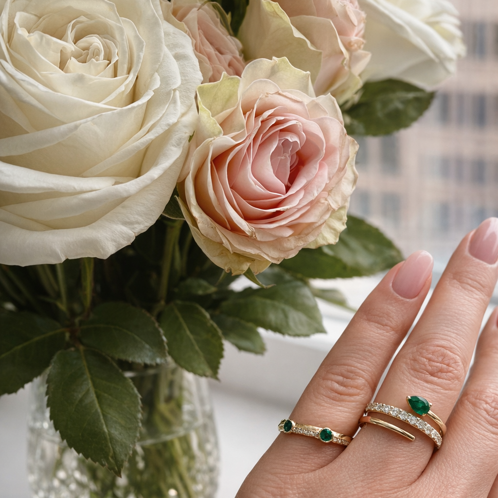 Diamond and Emerald Stacking Ring