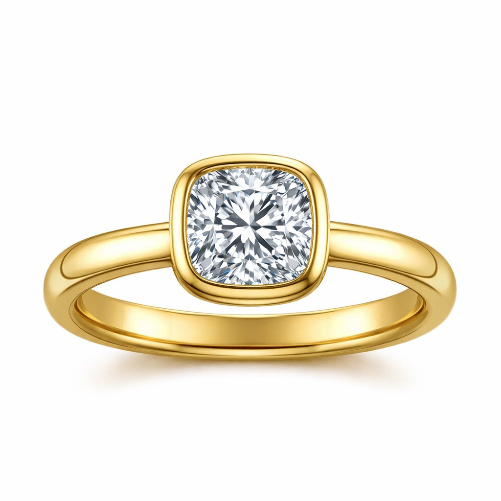 Square Cushion Diamond Bezel Set Solitaire Engagement Ring