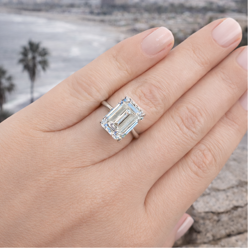 Emerald Diamond Solitaire Engagement Ring