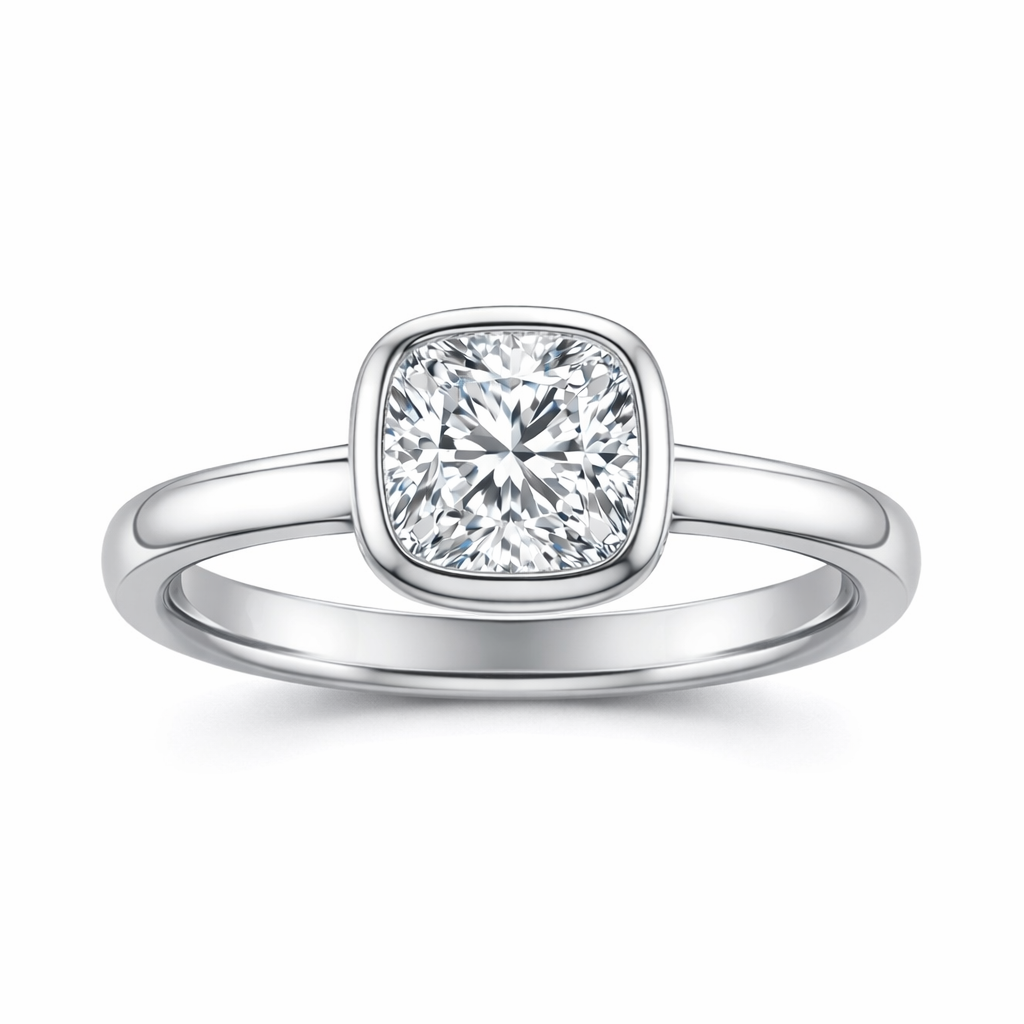 Square Cushion Diamond Bezel Set Solitaire Engagement Ring