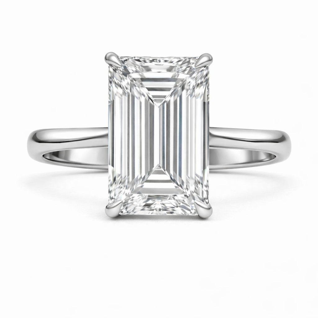 Emerald Diamond Solitaire Engagement Ring