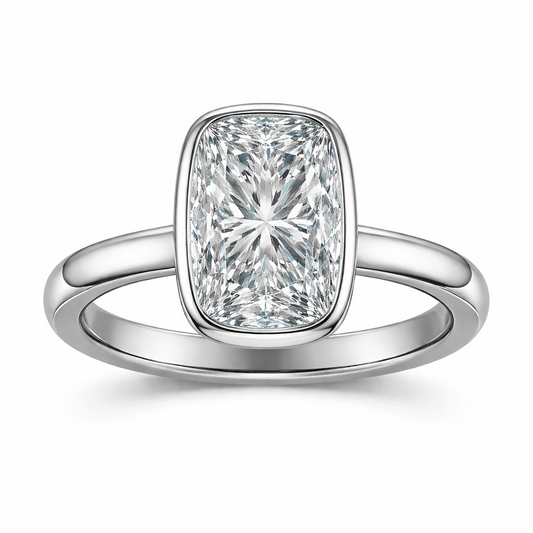 Elongated Cushion Diamond Bezel Set Solitaire Engagement Ring
