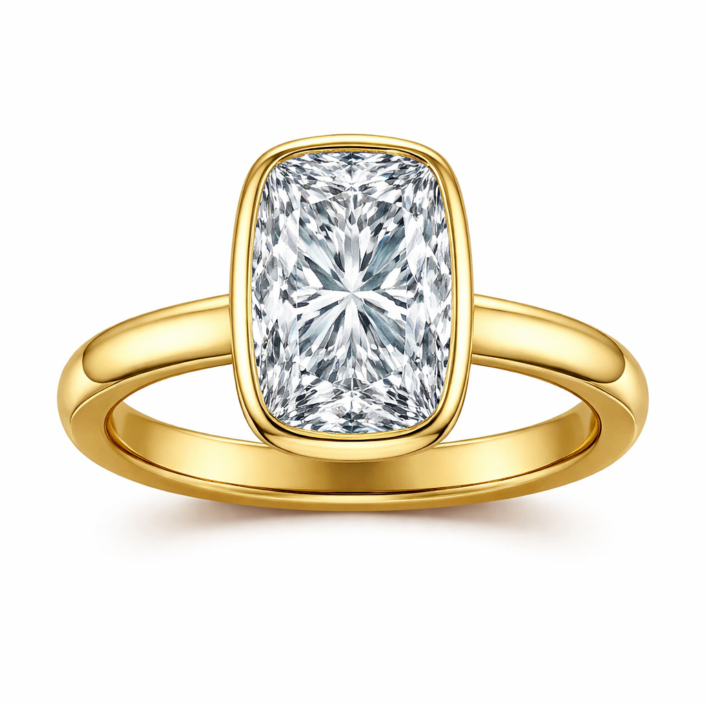 Elongated Cushion Diamond Bezel Set Solitaire Engagement Ring