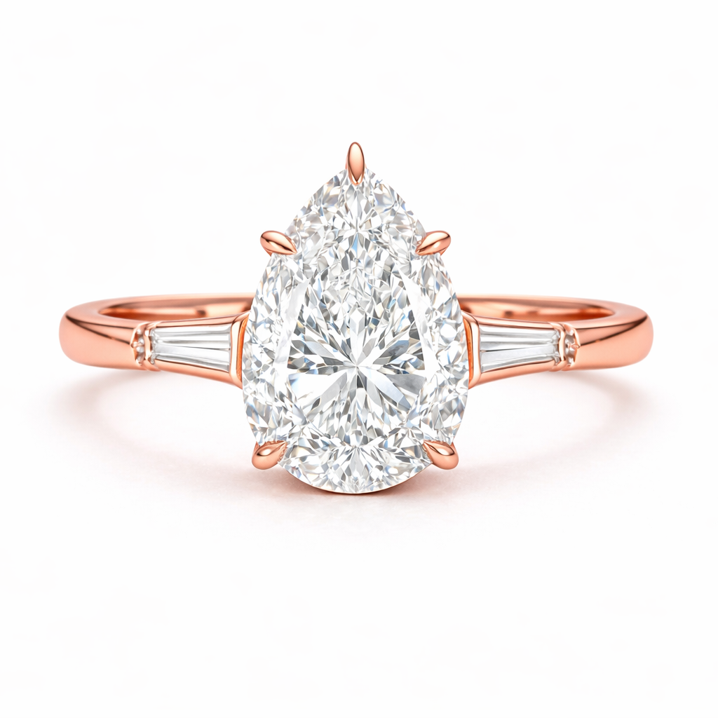 Pear Diamond Engagement Ring with Tapered Baguettes