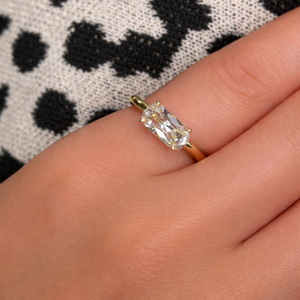 East West Emerald Diamond Solitaire Engagement Ring