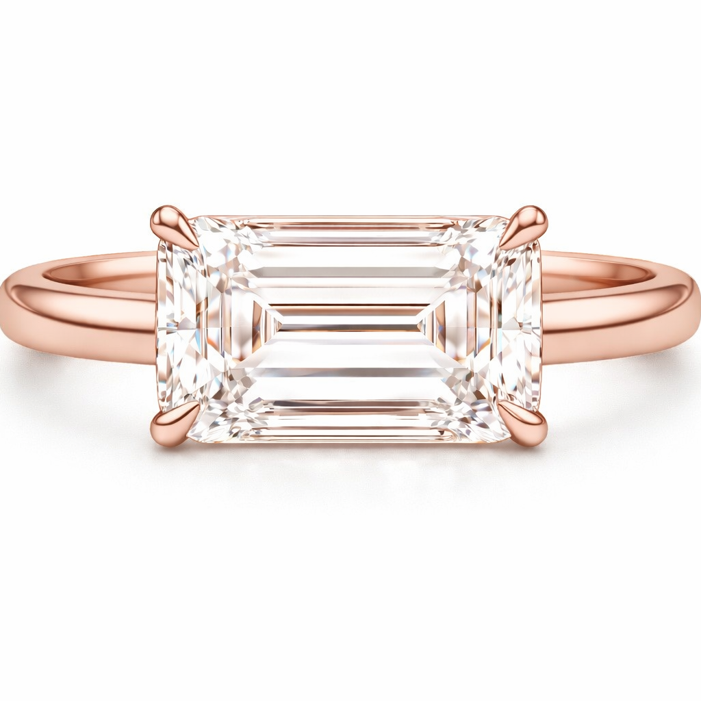 East West Emerald Diamond Solitaire Engagement Ring