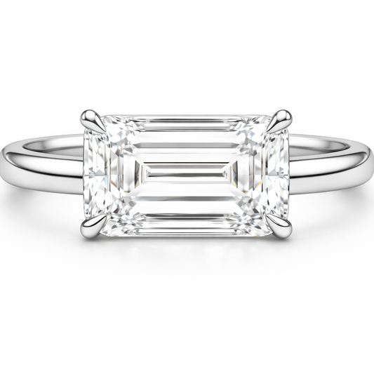 East West Emerald Diamond Solitaire Engagement Ring