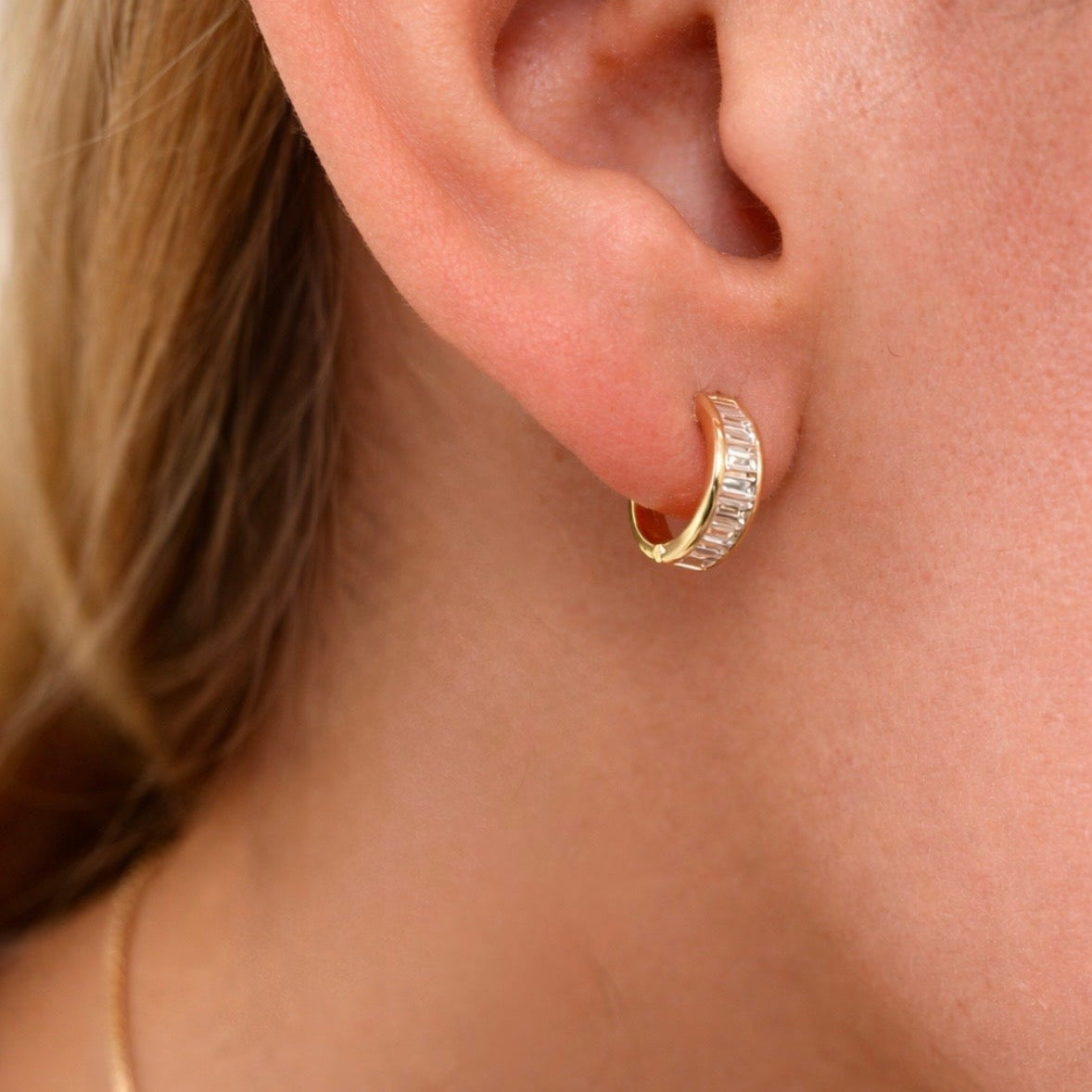 Diamond Baguette Huggie Earrings