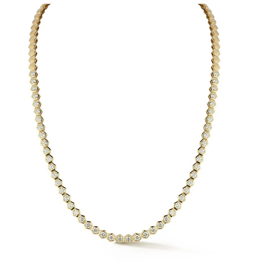 Hexagon Bezel Half Diamond Tennis Necklace