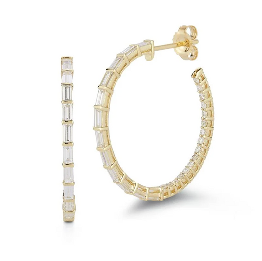 Baguette and Round Diamond Hoop Earrings