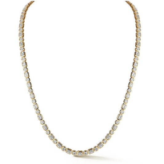 Round and Emerald Diamond Bezel Tennis Necklace