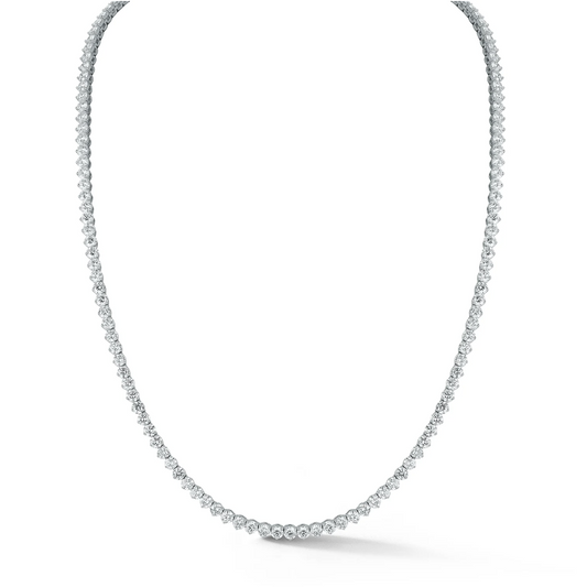 Round Diamond Three Prong Tennis Necklace