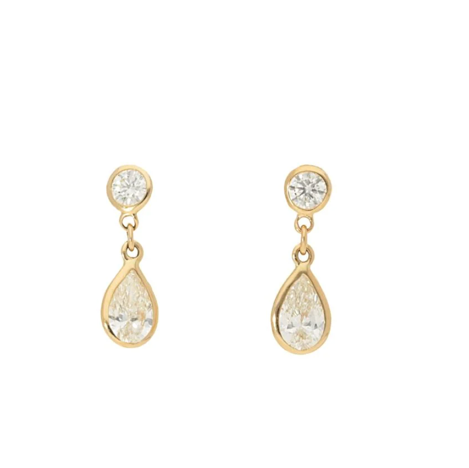Round and Pear Diamond Bezel Stud Earrings