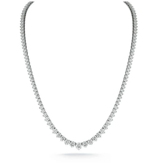 Round Diamond Graduated Three Prong Tennis Necklace