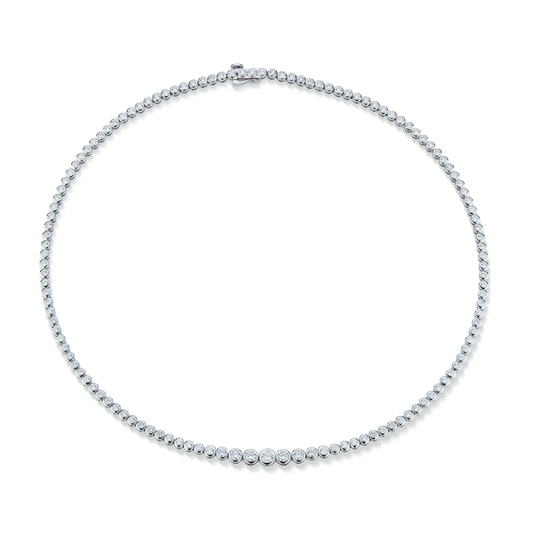 Round Diamond Graduated Bezel Tennis Necklace