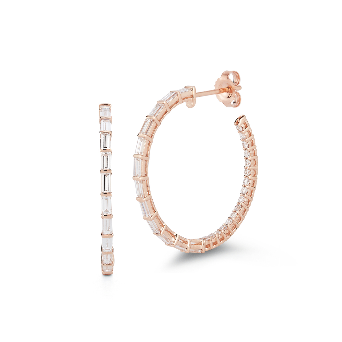Baguette and Round Diamond Hoop Earrings